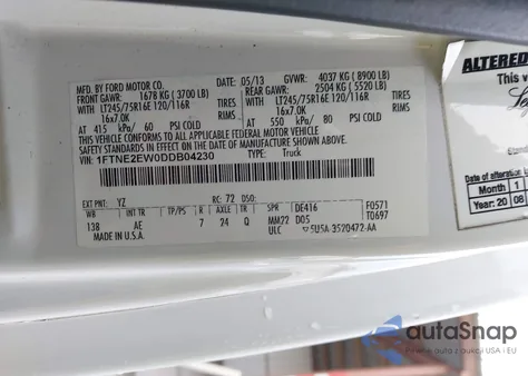 2013 Ford E-250 Commercial из США, поврежденный, VIN 1FTNE2EW0DDB04230